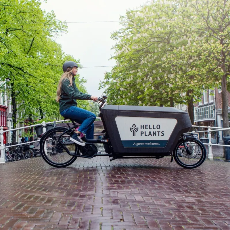 Fiets met groene zendingen onderweg naar een Tsjechische klant